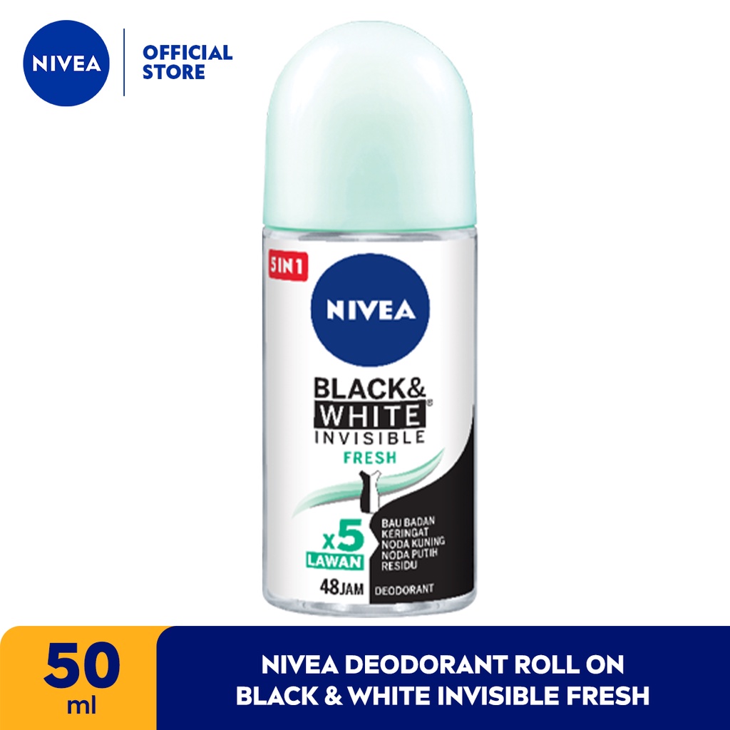 NIVEA Deodorant Roll On Black &amp; White Invisible Fresh 50ml - Cegah noda kuning, Segar sepanjang hari