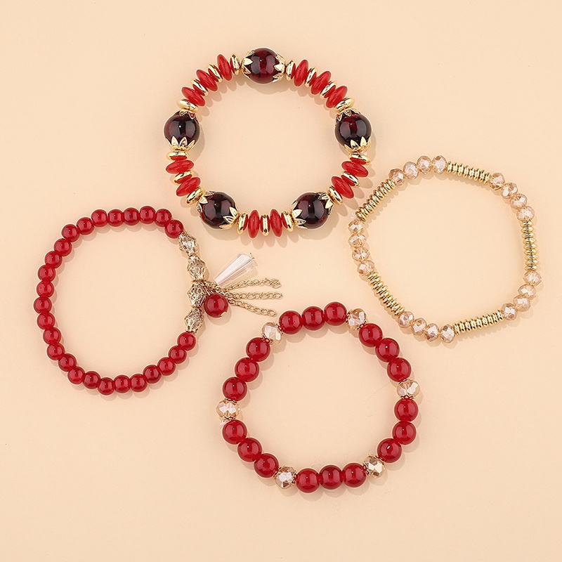 Gelang Tangan Wanita Manik Batu Agate Imitasi Multi Layer Rumbai Kristal Mutiara Gaya Bohemia