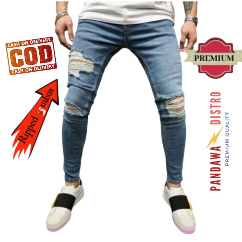 CELANA SOBEK PRIA RIPPED JEANS ROBEK STANDAR REGULER BASIC PREMIUM 28-38