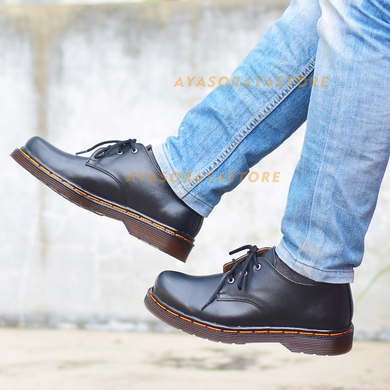 Sepatu Low Boots Pria Kulit Asli 3 Holes Boots Klasik Pendek Kerja Casual - Eiqual Chester Low