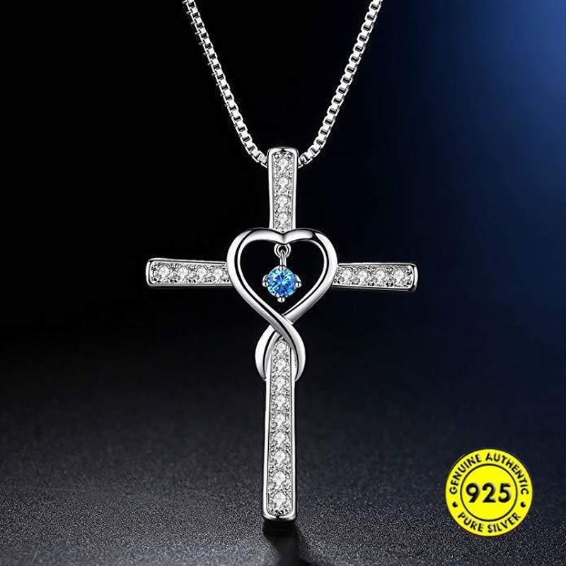 New 925 Silver Cross Inlaid Moissanite Pendant Necklace