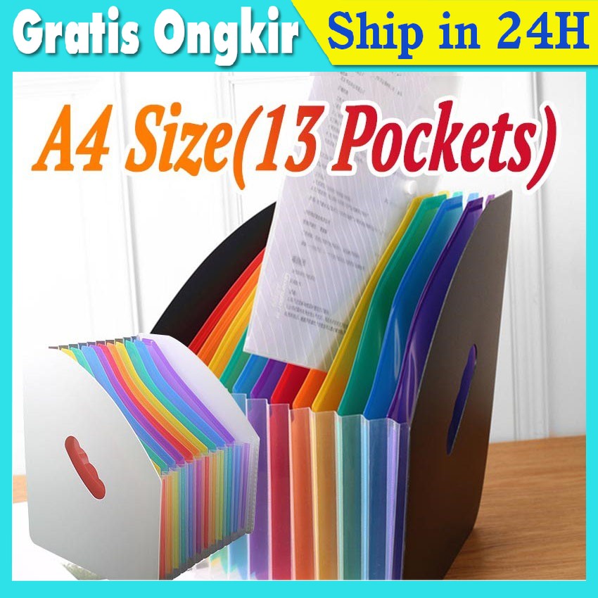 

13 Sekat File Folder A4 Foldable Meja Dokumen Map Stand Organ Warna Folio Kotak Organizer Tempat Map