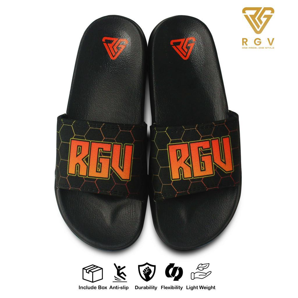 RGV - SANDAL PRIA DAN WANITA SLIDE SLIP ON SENDAL ANTI LICIN RINGAN SELOP HEXAGON ORANGE