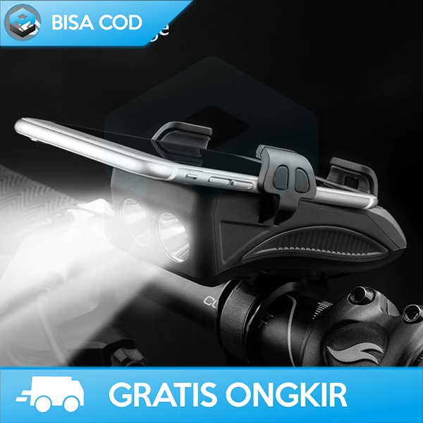 LAMPU SEPEDA USB FLASHLIGHT PHONE HOLDER POWERBANK 2000MAH WATERPROOF