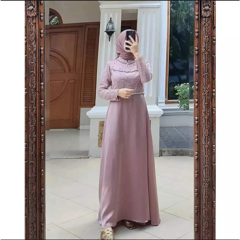 Baju Gamis Gaun Dress brukat brokat pesta lamaran kondangan akad nikah wanita remaja dewasa terbaru 
