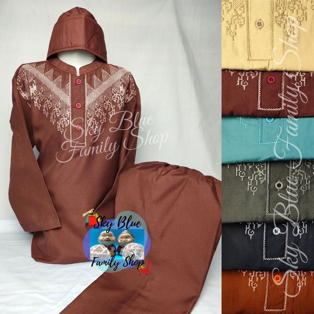 Sky Blue Family Shop BK-RKM101 Baju KOKO Usia 5 6 7 8 9 10 tahun ANAK Laki Setelan Set Lengan Panjan