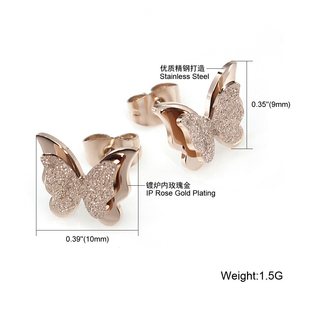 Anting Titanium Kupu kupu Rose Gold Wanita Korea Anti Karat Murah AA001