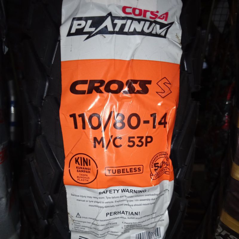 Ban luar motor matic ring 14 Corsa Platinum ukuran 110/80-14 CROSS S TUBELESS