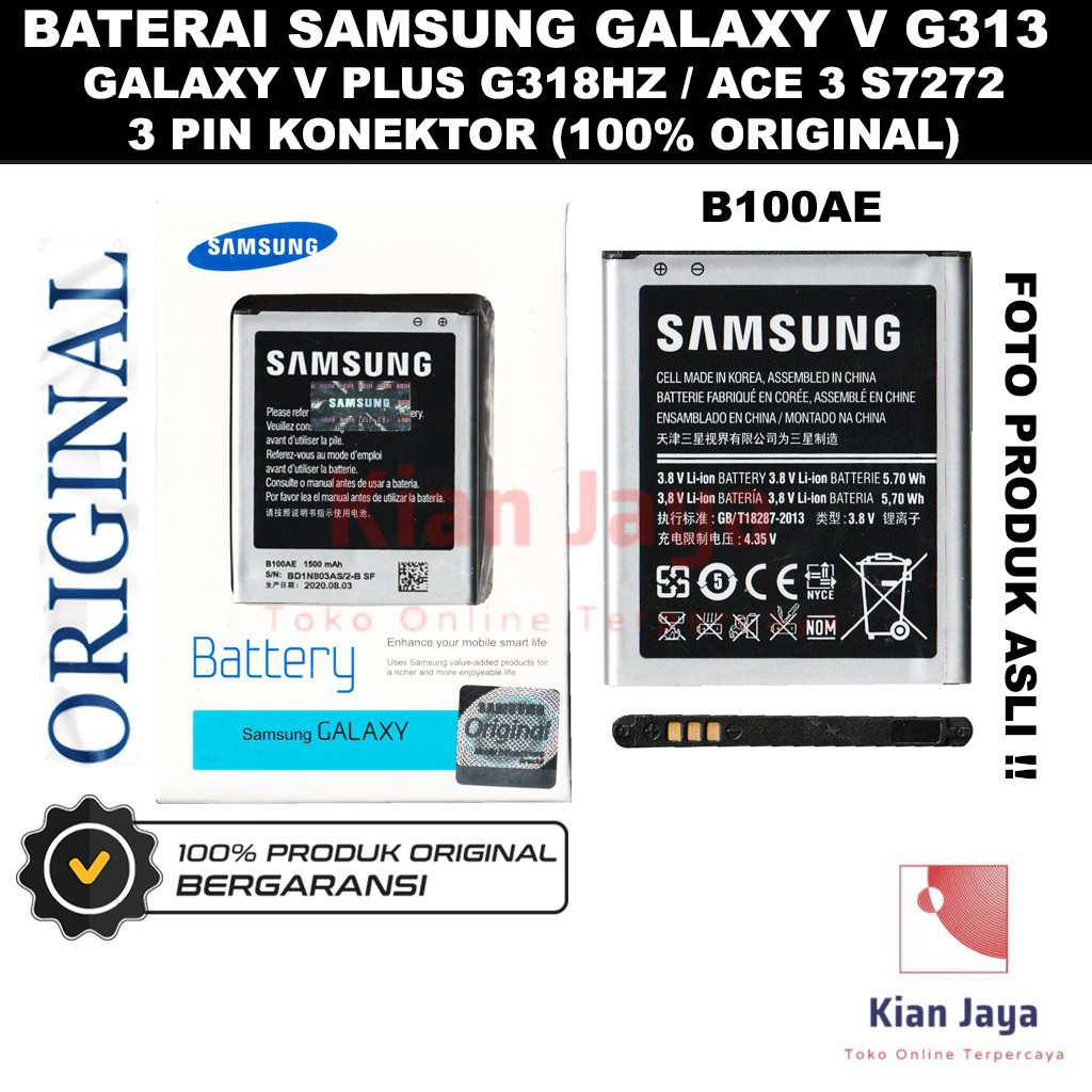 [Garansi 100% Ori] Baterai Samsung Galaxy Ace 3 / S7272 G313 G318 V PLUS V+ Batre Hp B100AE Original