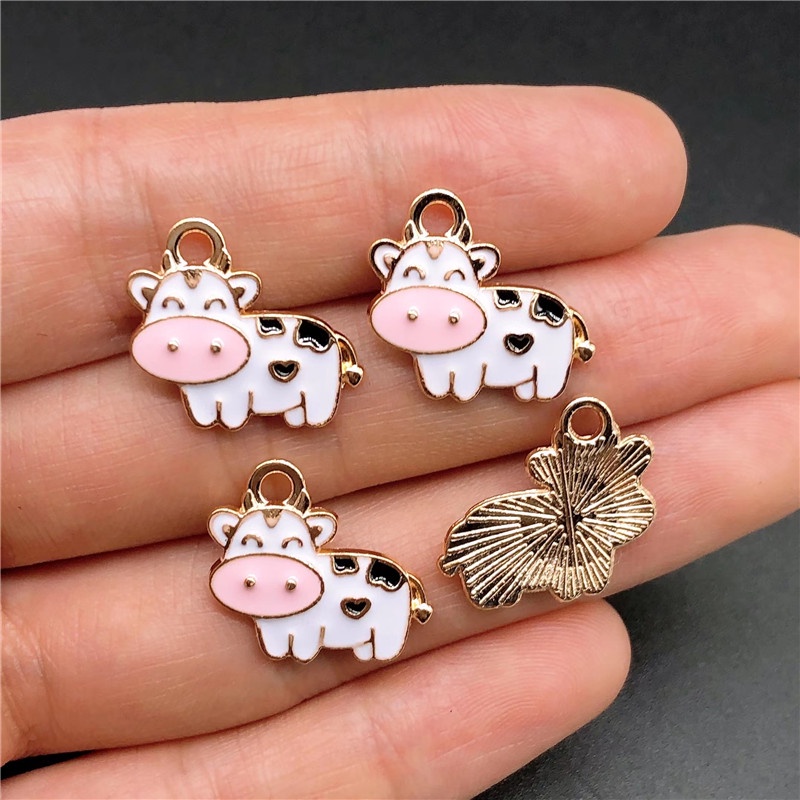 4pcs Liontin Enamel Bentuk Sapi Bahan Alloy Untuk Membuat Perhiasan