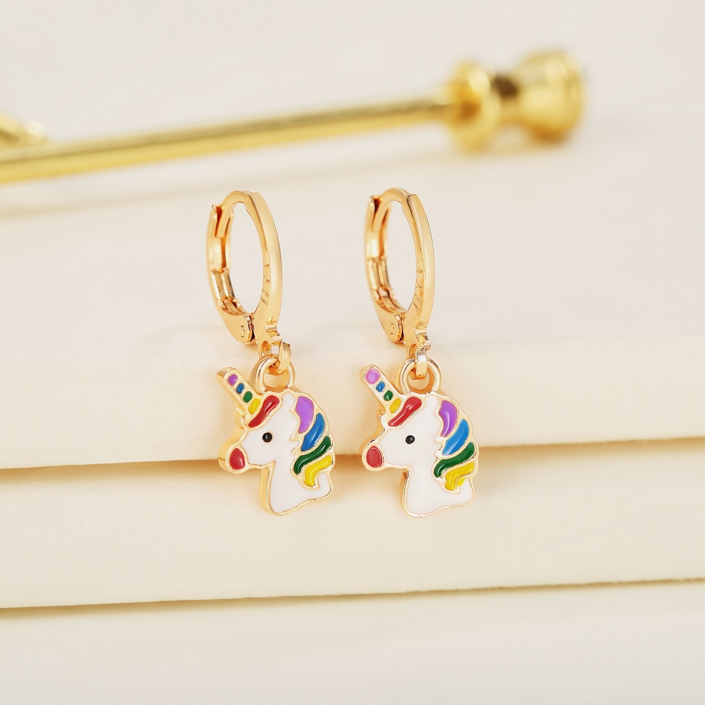 Y043【Pengiriman di tempat】Kalung Anak Perempuan Unicorn Lucu Set Perhiasan Anak Unicorn Titanium Anting Anak Perempuan Unicorn