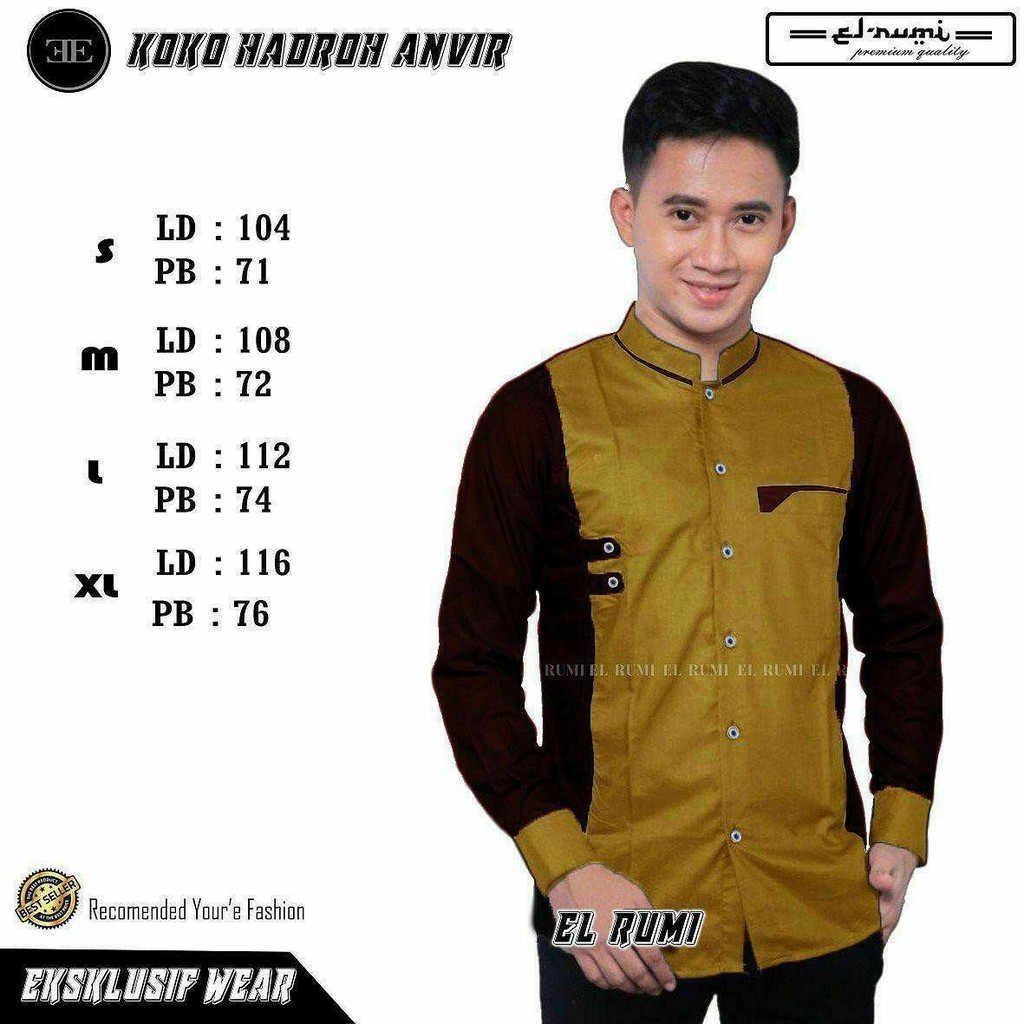 Baju muslim pria koko elrumi/koko hilwa/koko elrumi kemeja koko modern hadroh gus azmi/azzahir