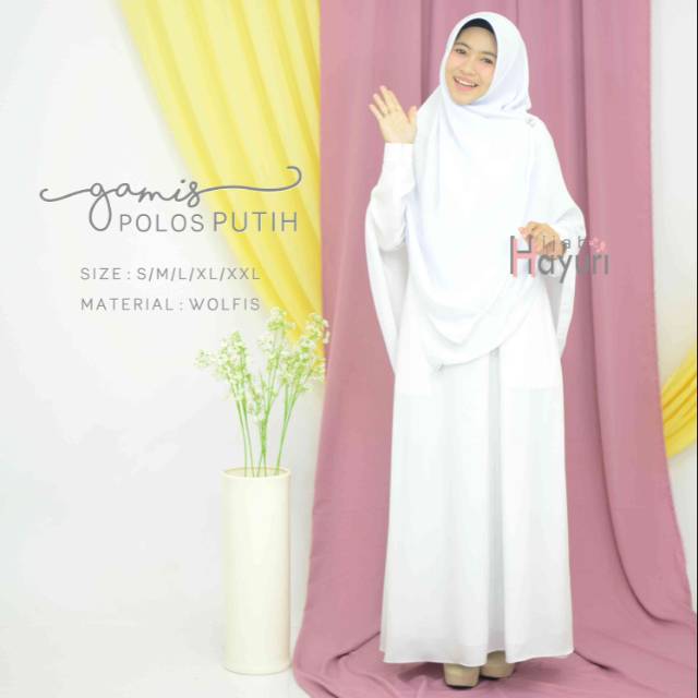 Hayuri Gamis Polos Putih Bahan Wolfis