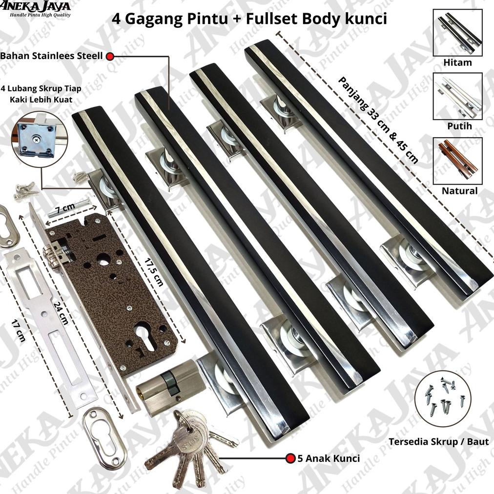 HANDLE PINTU RUMAH SET KUNCI PANJANG 33 CM 45 CM / GAGANG PINTU RUMAH / PEGANGAN PINTU RUMAH HITAM M