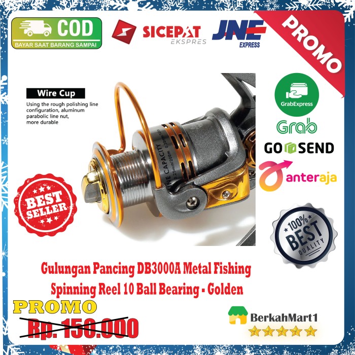 Reel Gulungan Pancing Metal Fishing Spinning Reel 10 Ball Gold
