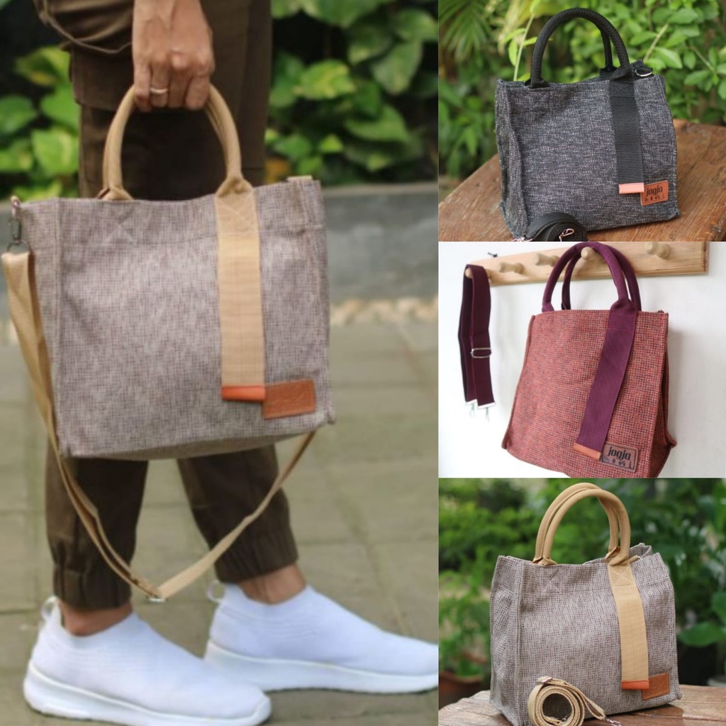 Tas Jogja Sling Bag Kanvas Goni Handbag Premium Sling Bag Tas Bahu Asli Jogja / Tas Tenteng Slempang Tali Bisa Dilepas Asli Jogja