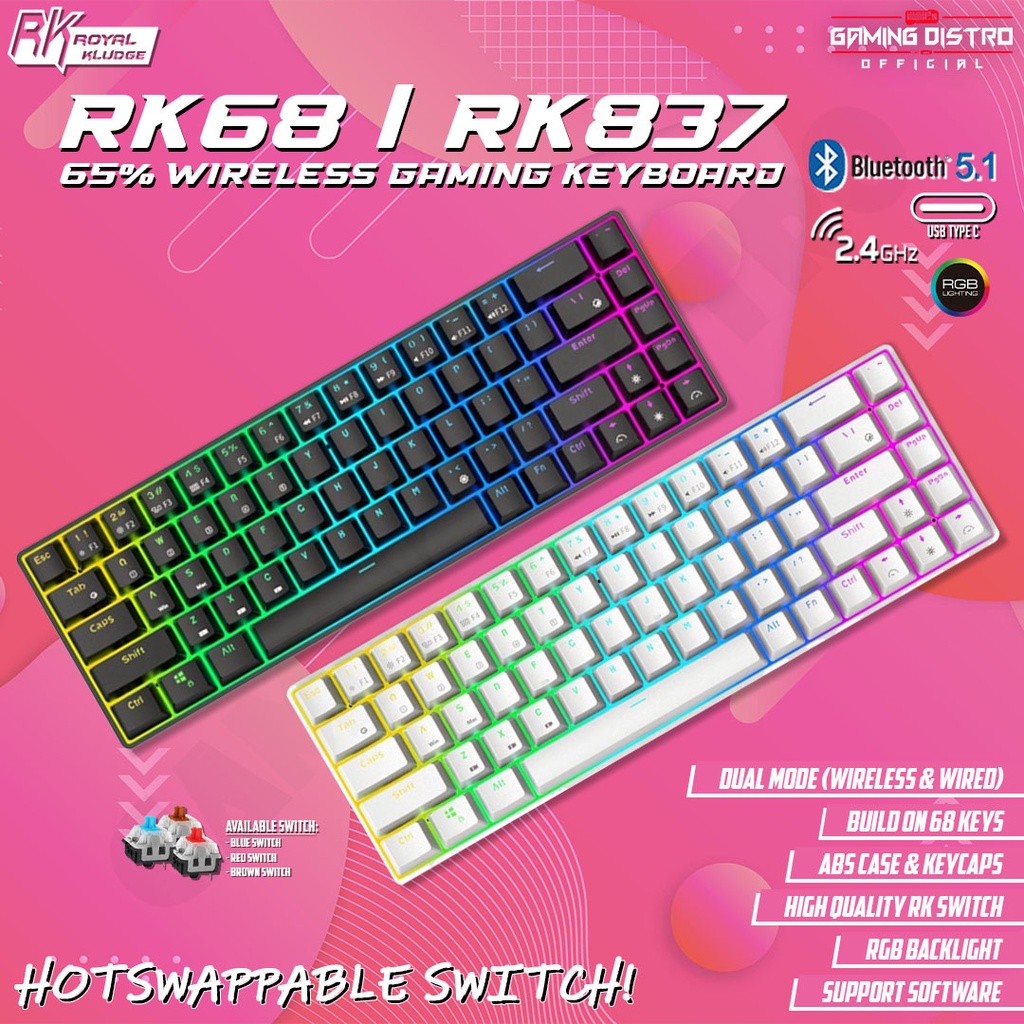 Royal Kludge RK68 / RK837 RGB - Wireless Hotswap Mechanical Keyboard