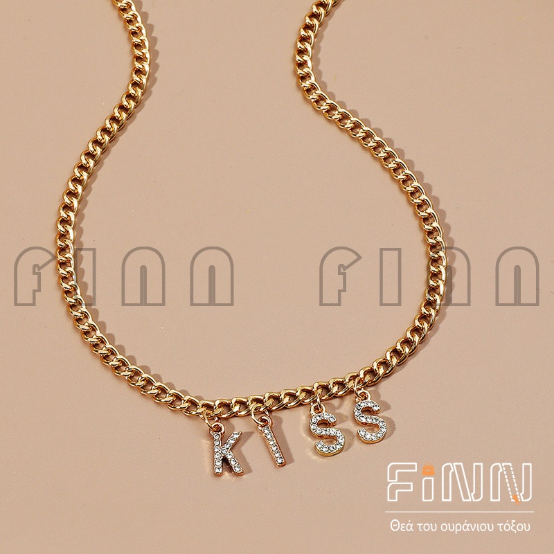 Kalung Wanita Fashion Liontin KISS Simple Korean Aksesoris Import