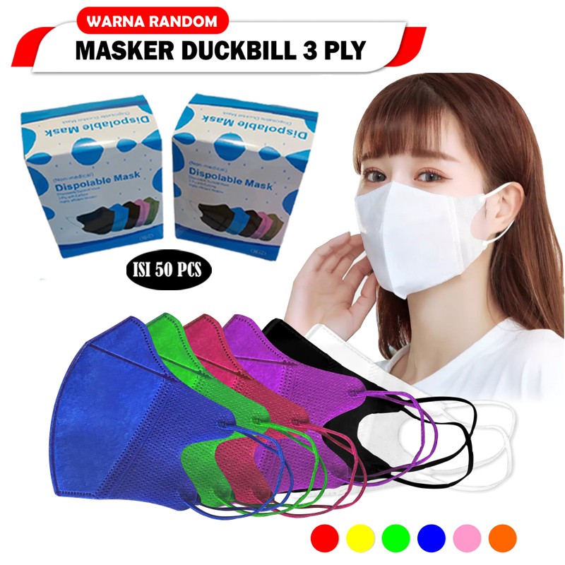 Masker Duckbill Dispolable Mask isi 50 Wana Warni Daily Mask Non Medis