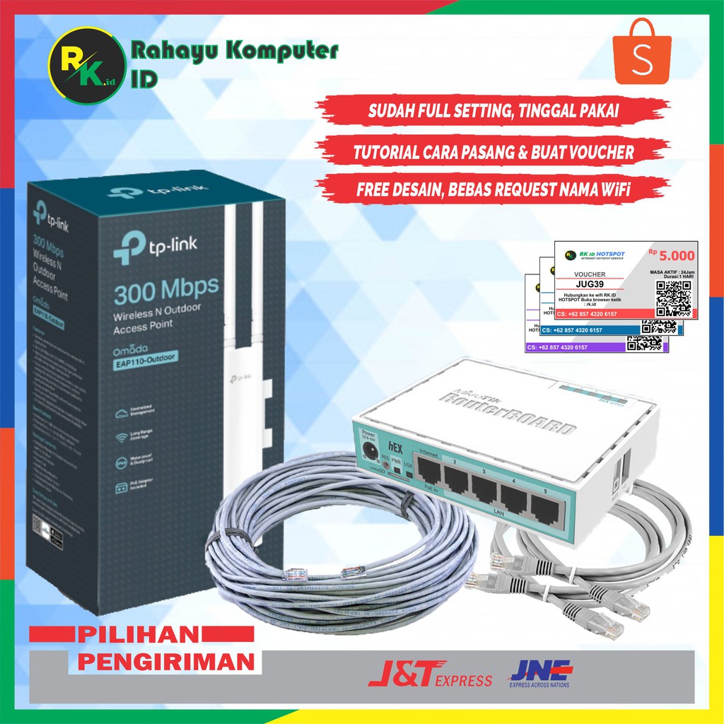 Paket Alat Usaha Wifi Sistem Voucher RT RW NET Siap Pakai - Mikrotik RB750Gr3 + EAP 110 Omni Outdoor