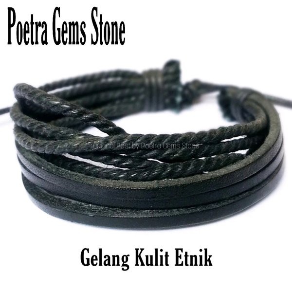 GELANG KULIT TALI ETNIK HITAM LEATHER PRIA WANITA