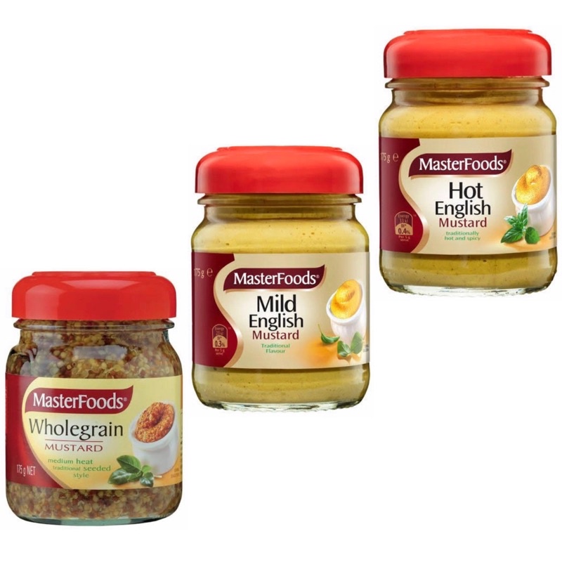 

Masterfoods Mustard 175gr / Master foods / Masterfoods Mild English Mustard / Masterfoods Hot English Mustard / Masterfoods Wholegrain Mustard