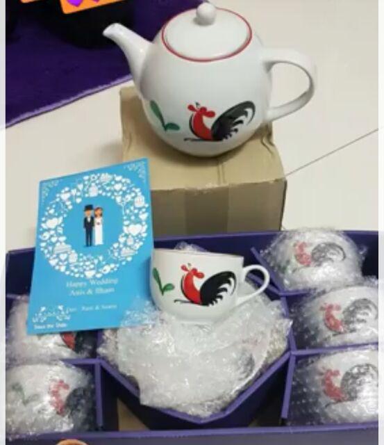 Teko + Tutup Keramik Ayam Jago Seri 2 - Teko Bulat