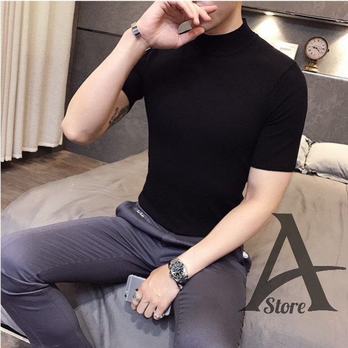 KAOS TURTLENECK PRIA LENGAN PENDEK BAJU TURTLE NECK PENDEK PAKET HEMAT