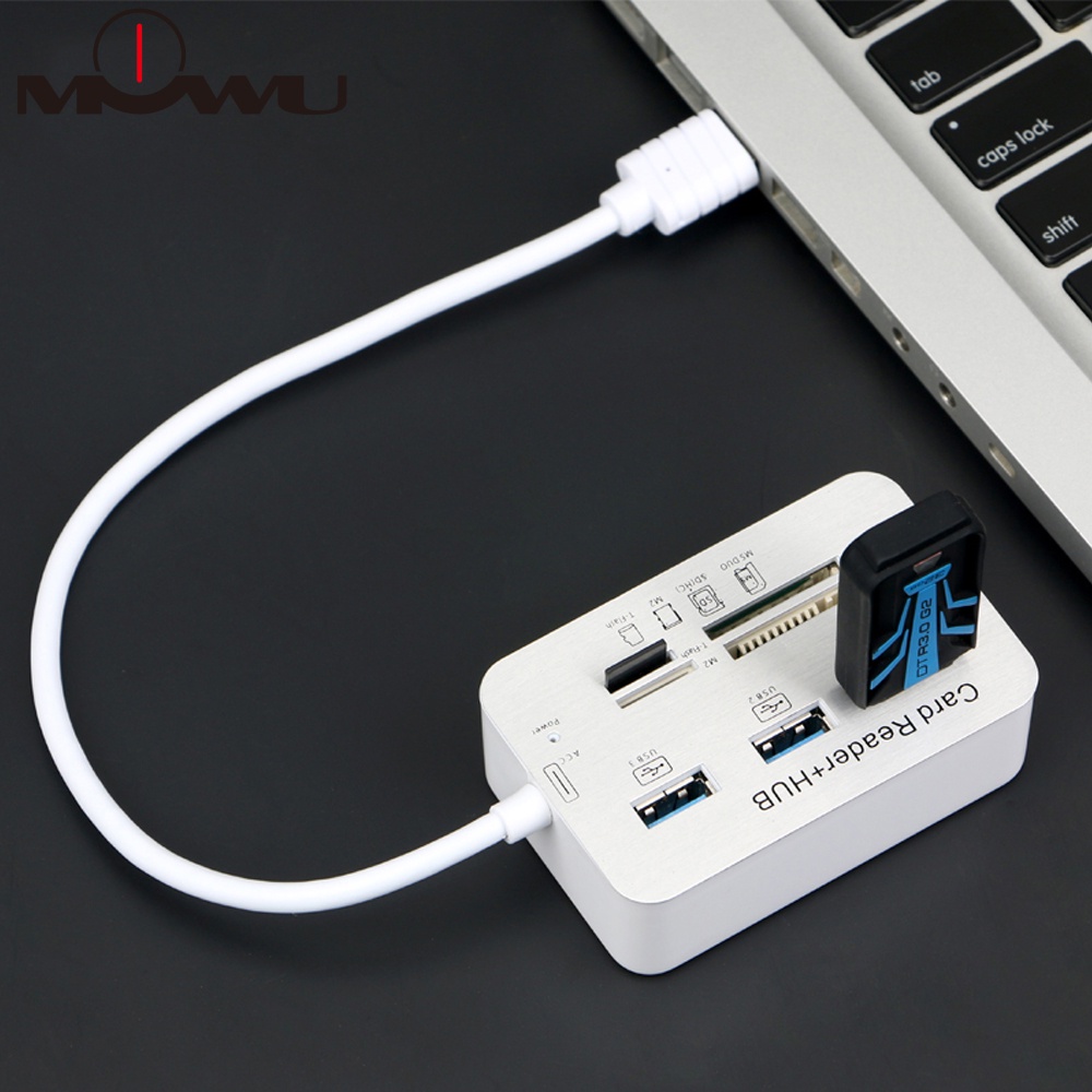 Actual【COD】 USB 3.0 7in1 Hub Card Reader 3-Port USB+MS Micro SD MMC M2 TF Slot Combination Aluminum High Quality