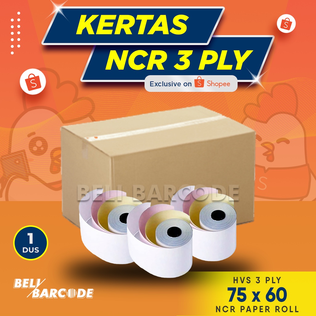 1 Dus Kertas Kasir HVS NCR 75 x 60 mm 3 Rangkap 3 Ply