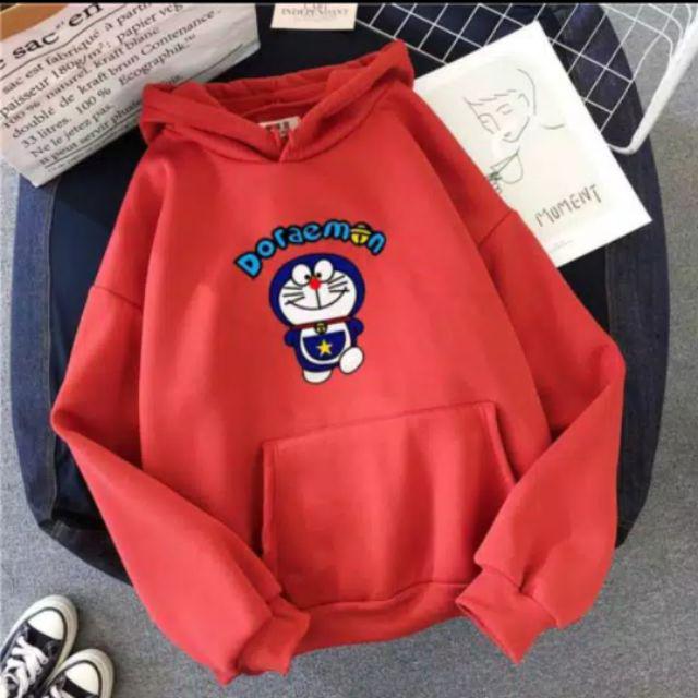 Sweater hoodie wanita DORAEMON/ BAHAN babyterry-Marun