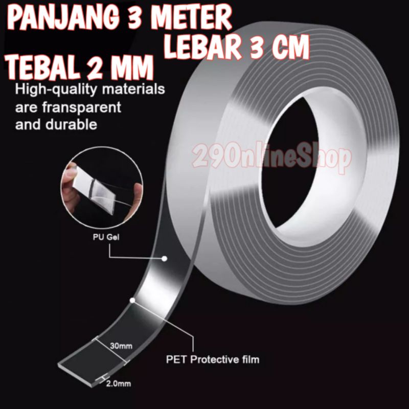 

lakban bening 3 cm x 3 meter double tape waterproof nano transparan dua sisi