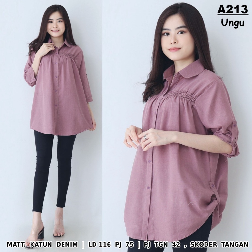 WSE390 - Kemeja Denim Karet JUMBO 3XL Blouse JUMBO XXXL Bahan Lembut Jahitan Rapi Good Quality