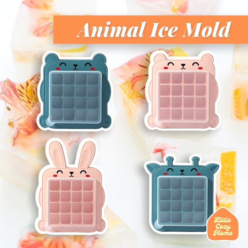 ANIMAL ICE MOLD / Cetakan Es Batu Plastik / Ice Cube Maker 16 Grid / Ice Cube Mold Lucu Motif Binatang