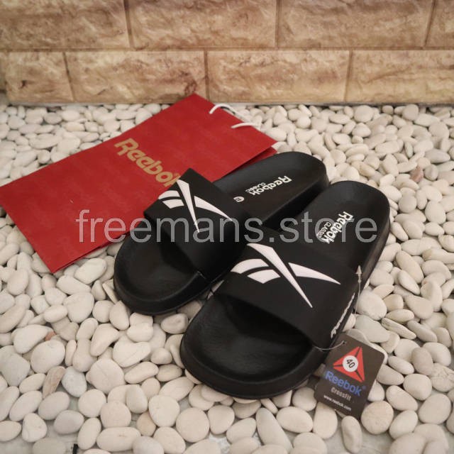 SENDAL PRIA SLOP COWOK REEBOK SLIDE SANDAL SPORT FLIP FLOP HITAM PUTIH PRIA WANITA IMPORT