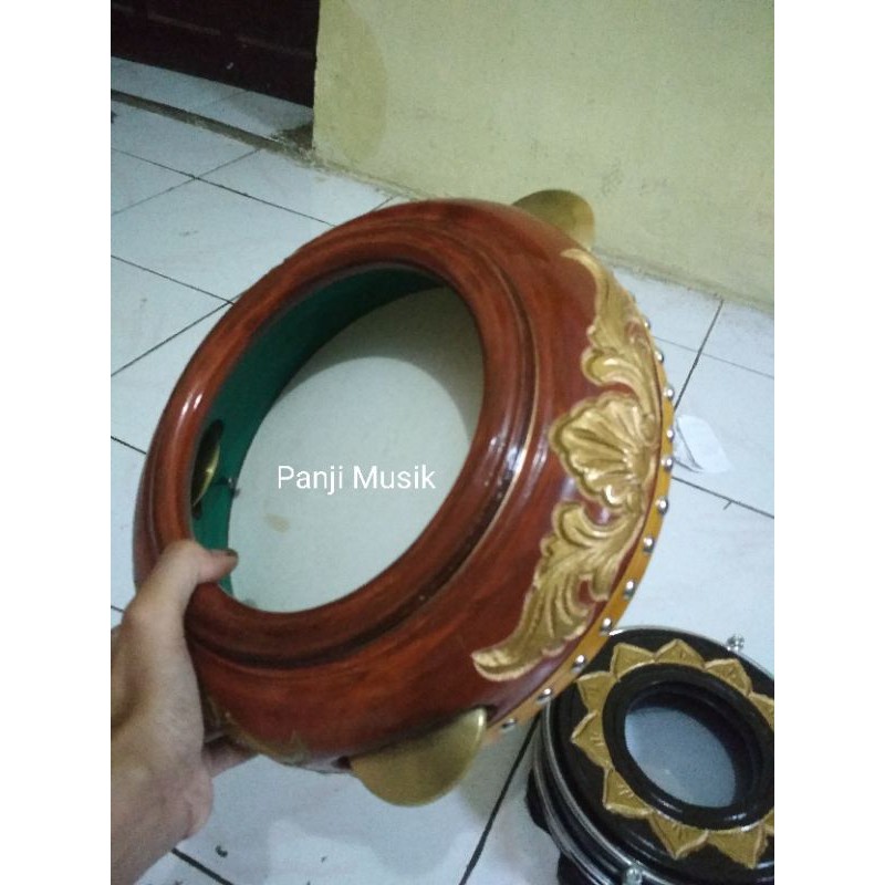 Rebana hadroh hadrah 30cm mahoni motif ukir kricik kuningan