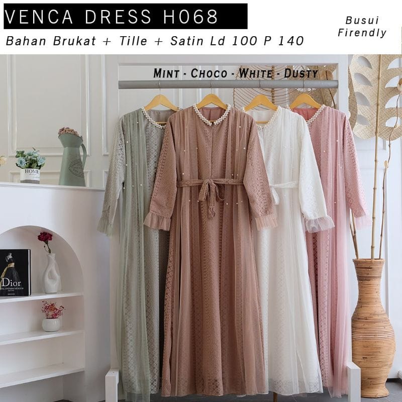 VENCA DRESS LD 100 dan 110 / FULL BRUKAT / BUSUI FRIENDLY / DRESS LAMARAN / DRESS LEBARAN/