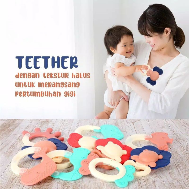 Mainan Bayi Edukasi Baby Rattle Shaking Bell Toy Teether Silikon Plastik