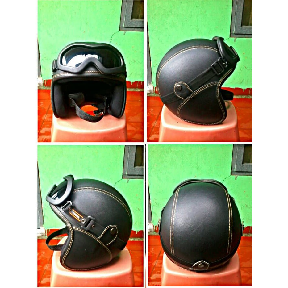 Helm Retro Standart Hitam + Kacamata