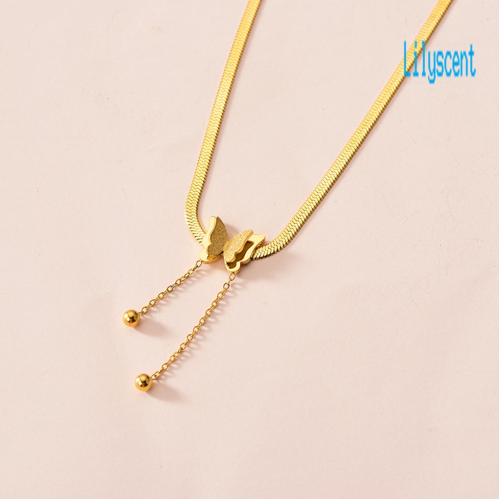 Lily Kalung Rantai Wanita Liontin Kupu-Kupu Rumbai Electroplating Adjustable Untuk Hadiah Ulang Tahun