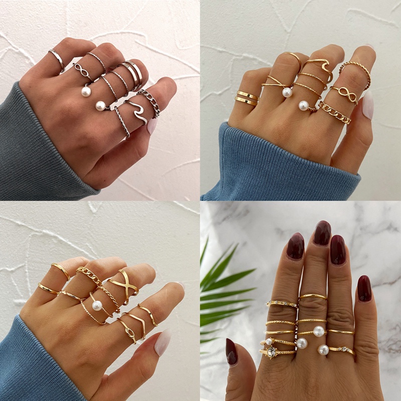 10pcs Cincin Metal Model Hollow Bulat Terbuka Untuk Wanita