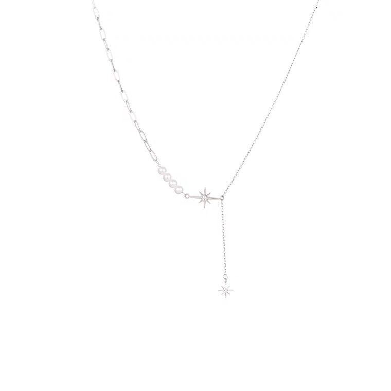 ✿AYN✿K28 Kalung Korea Rantai Mutiara Zircon Star Yuriko Juntai Silver Pearl Bintang Korean Necklace