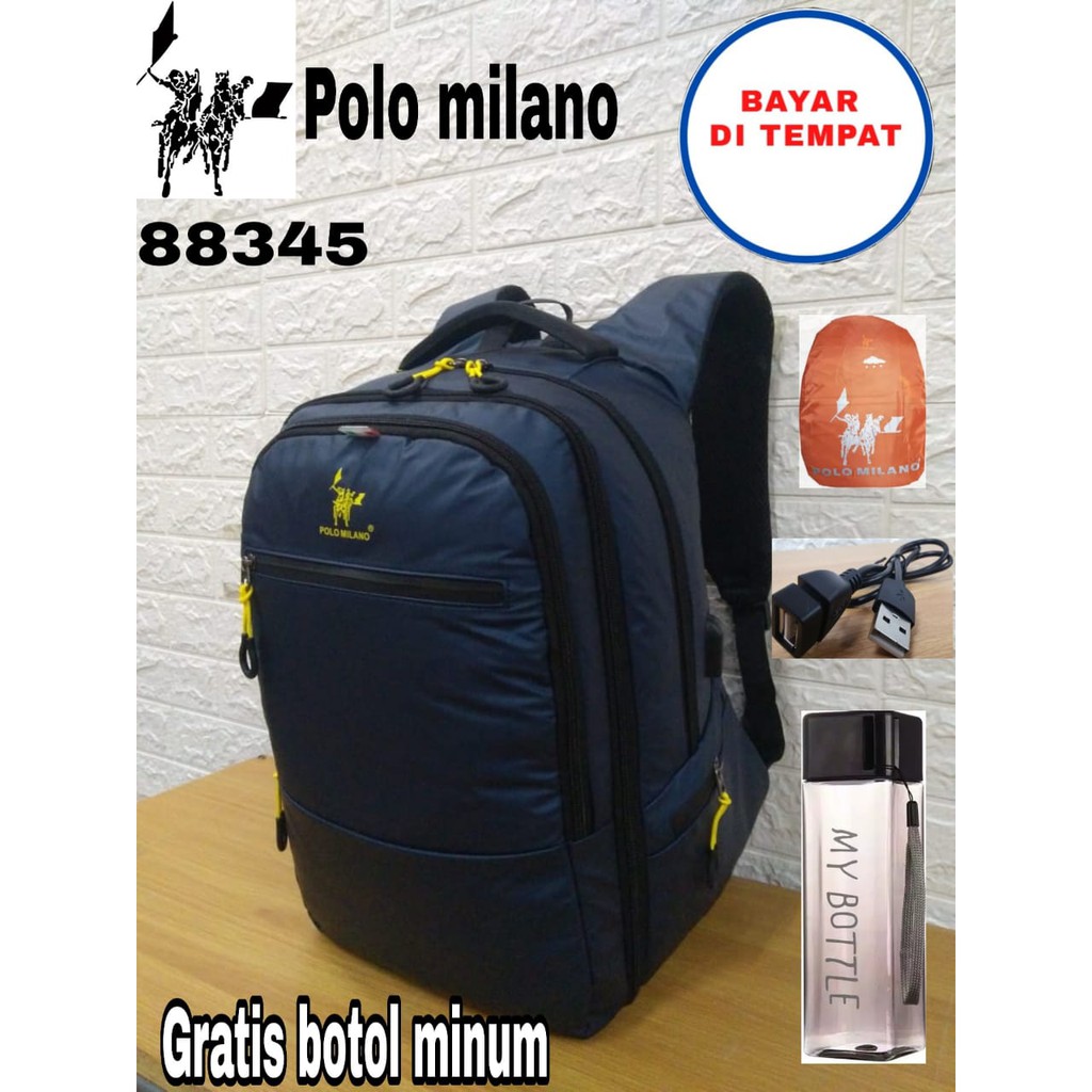 TAS COWOK POLO MILANO - 88345 - Tas Pria RANSEL TERBARU DENGAN USB - ANTI AIR Tas Terbaru 2022 READY STOCK