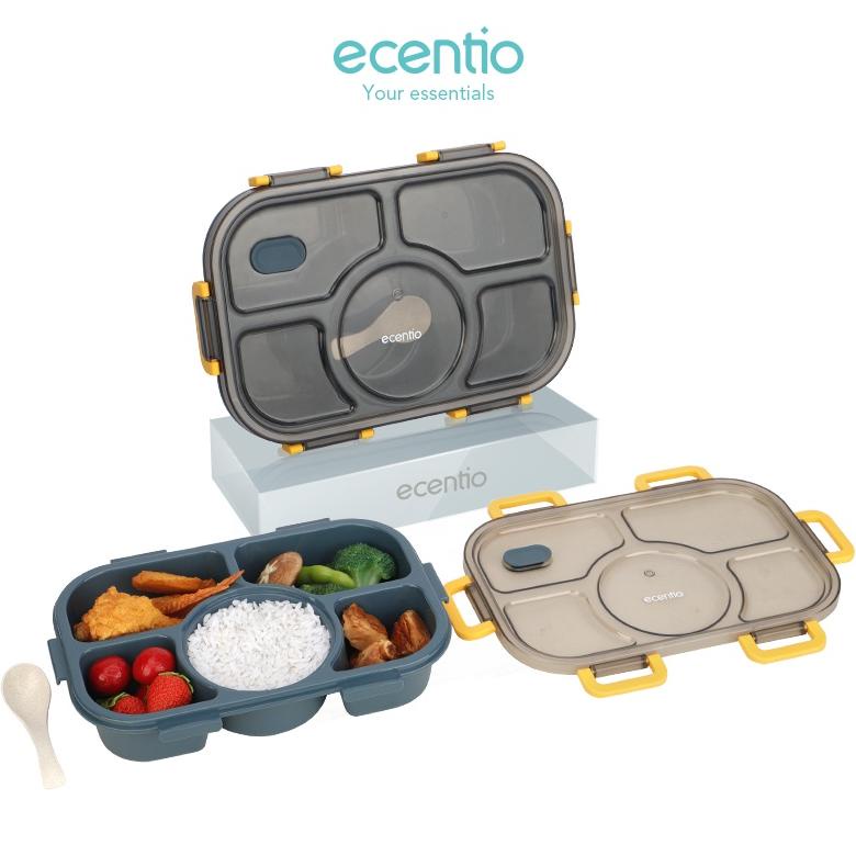 ECENTIO  TEMPAT MAKAN KOTAK MAKAN/ LUNCH BOX SET 1400ML 5 GRID  DENGAN ANTI TUMPAH BERBAHAN  FREE SE