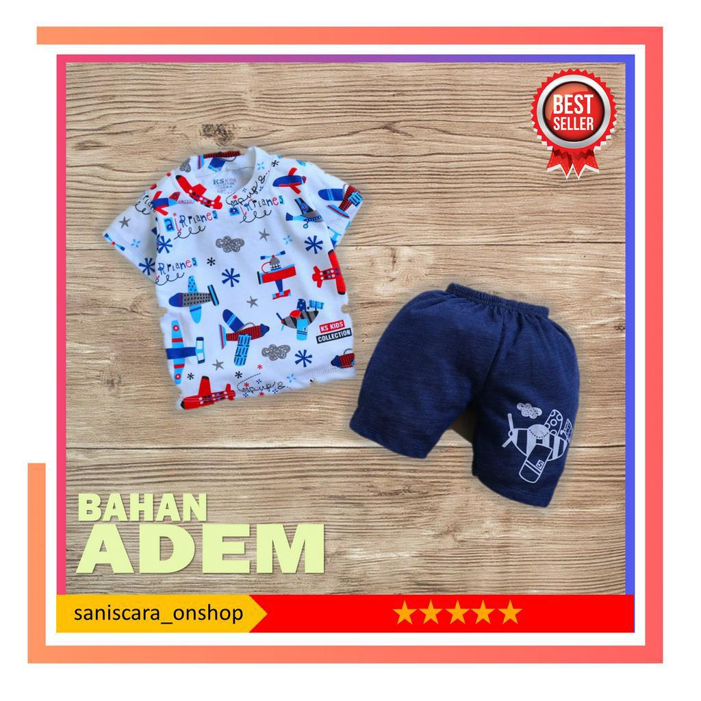 Setelan Baju Celana Bayi Anak 3 6 7 9 Bulan dan 1 Tahun  Laki-laki Cowok Airplane SNC929