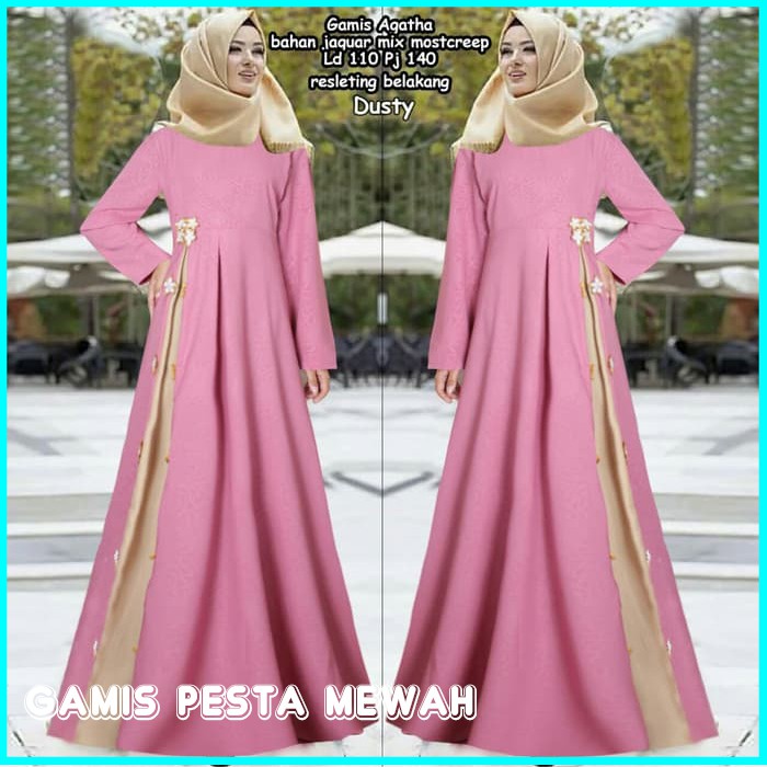 BAJU GAMIS SYARI / GAMIS PESTA WANITA TERBARU AGATHA PINK DUSTY