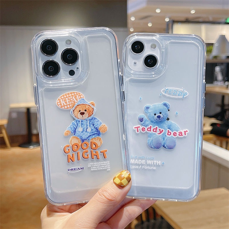 Soft Case Silikon TPU Transparan Motif Kartun Beruang Untuk IPhone 14 13 12 11 Pro X XR XS Max SE 6 6S 7 8 Plus
