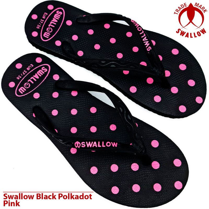 Sandal Jepit Karet Wanita Swallow Black Polkadot - Flip Flop Sandal