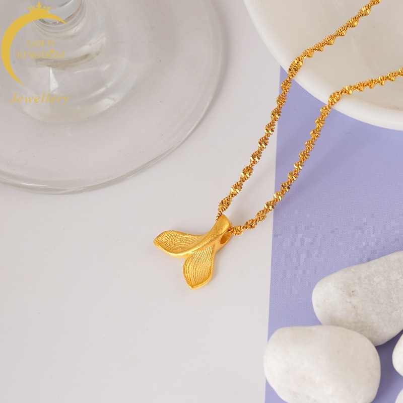 Kalung Dengan Liontin Bentuk Ekor Ikan Lapis Emas Asli Kadar 375 Gaya Klasik Untuk Wanita