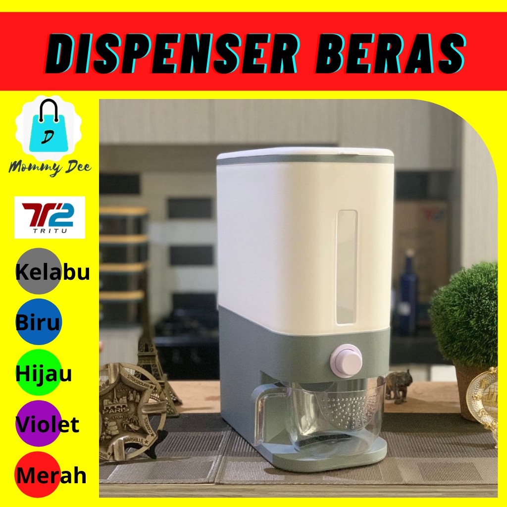 Dispenser Beras 10 kg / Wadah Beras / Rak Beras / Tempat Penyimpanan Beras / Wadah Kacang kacangan